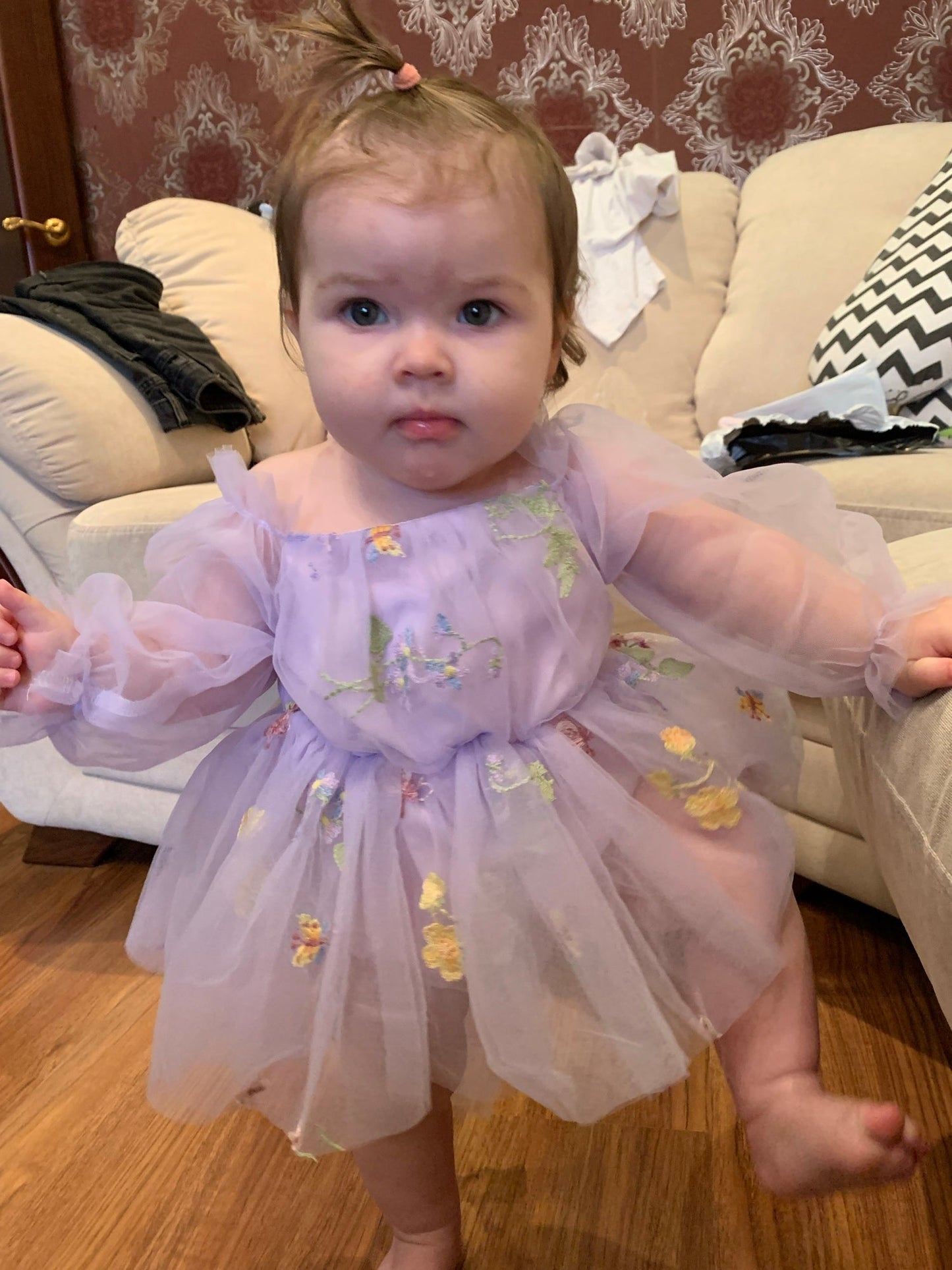 Purple Embroidered Long Sleeve Romper and Headband