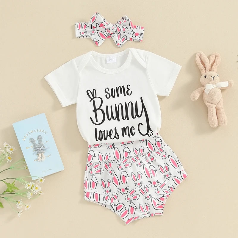 Some Bunny Loves Me Romper with Fluffy Tail Bloomer and Headband