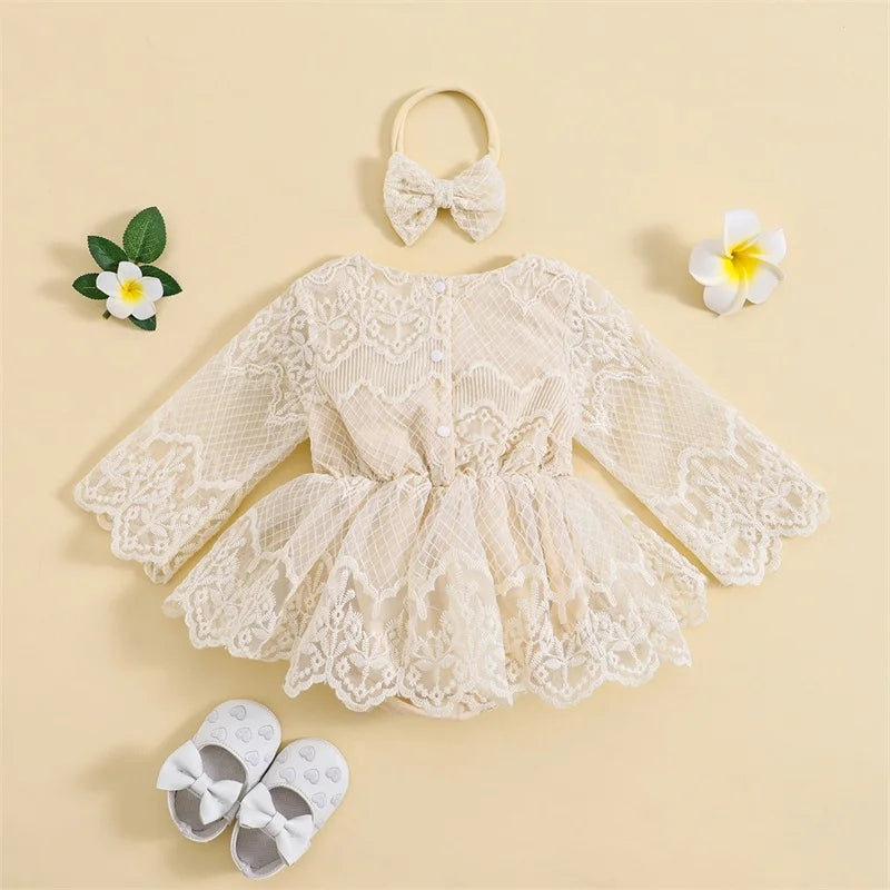 Off White Lace Romper Dress with Pichwork Plaid Skirt