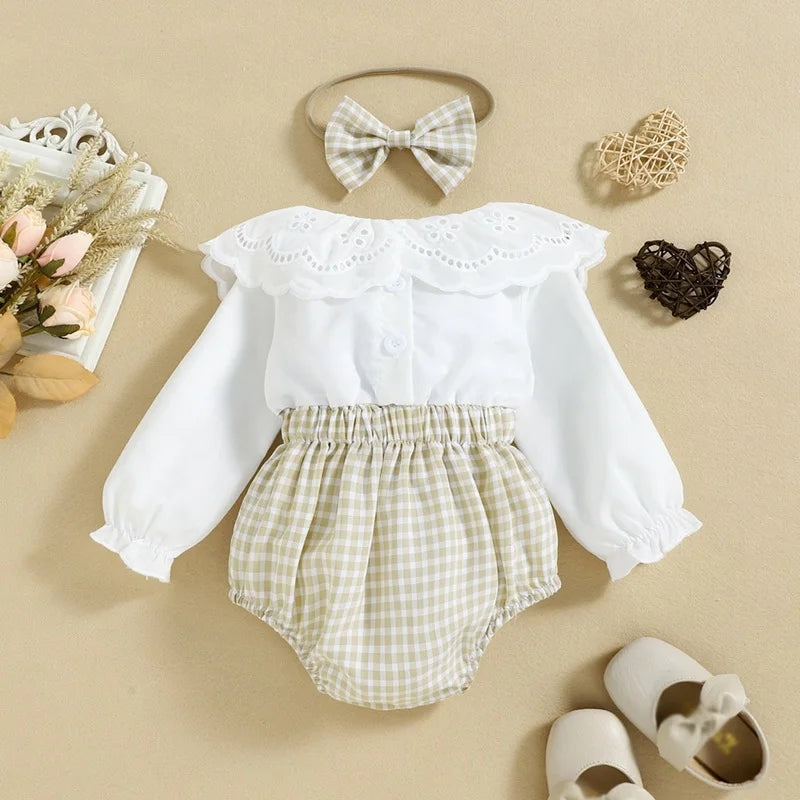Lace Ruffle Collar Romper with Headband