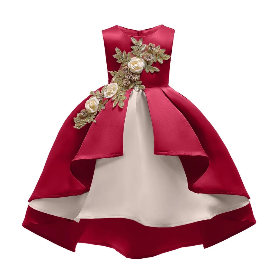Maroon And Gold Embroidered Special Occasions Ball Gown