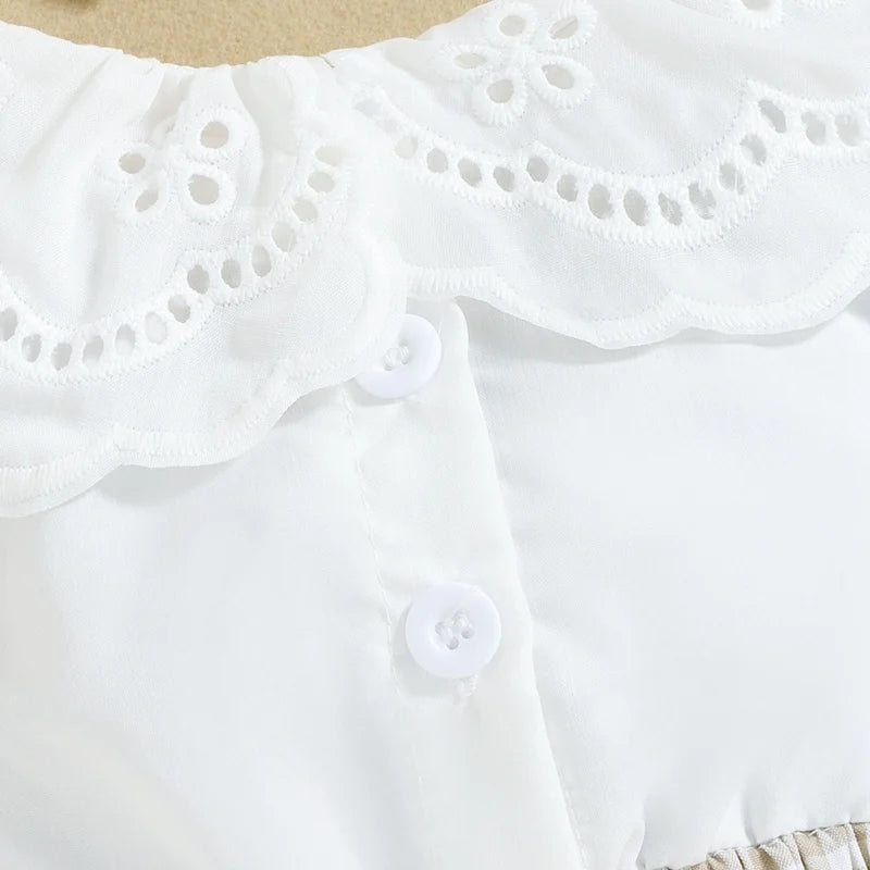 Lace Ruffle Collar Romper with Headband