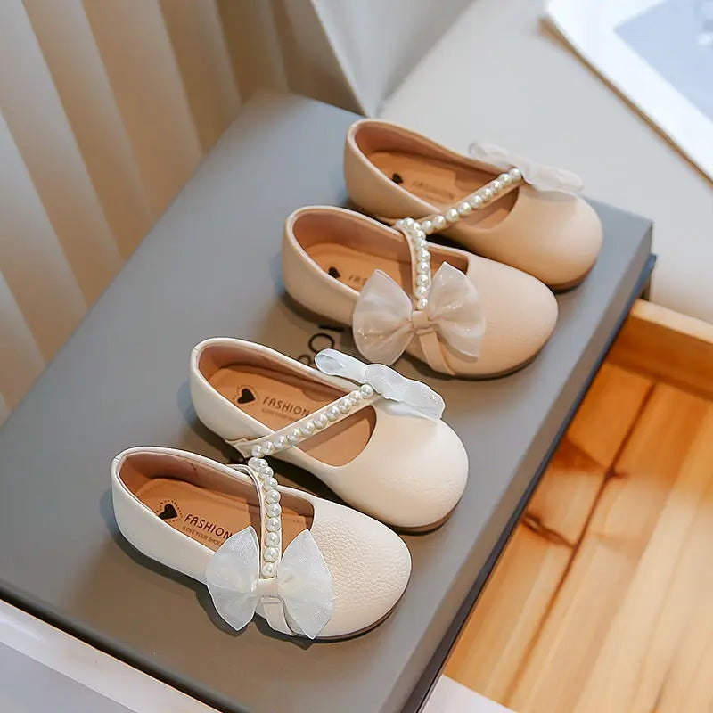 Pearl Bow Girls Party Dance Shoes