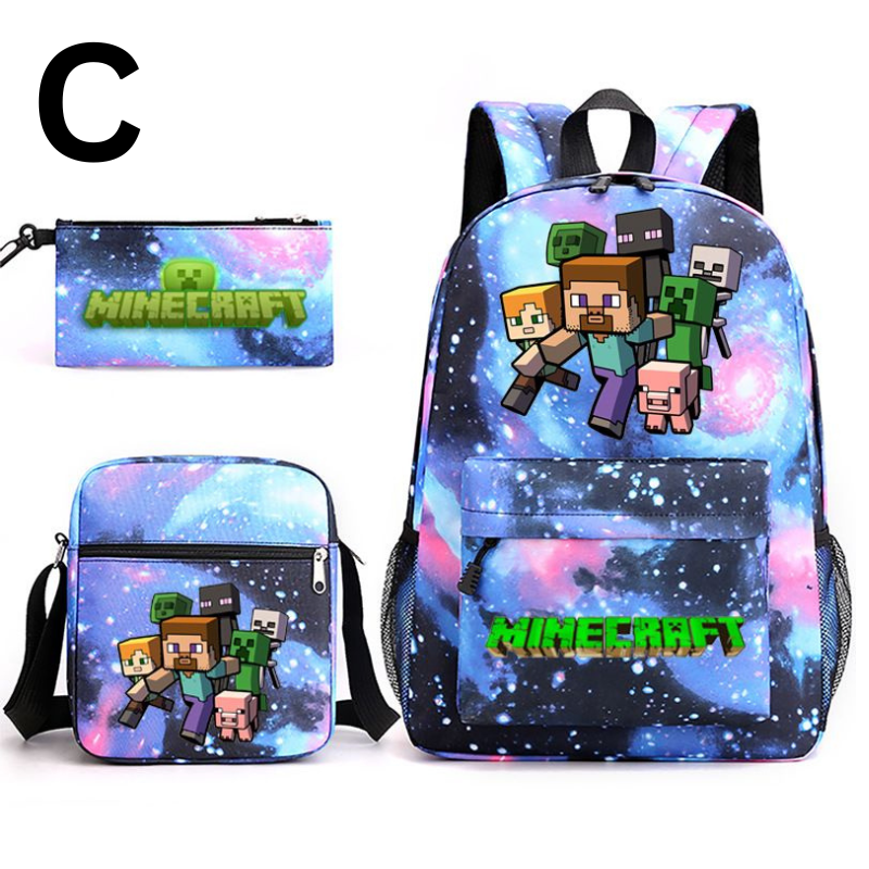 Minecraft 3-pieces backpack set Pink Blue