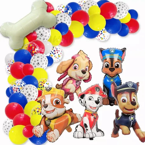Paw Patrol Blue Theme Birthday Bash Box with balloons, tableware, and party decorations for kids’ birthday
