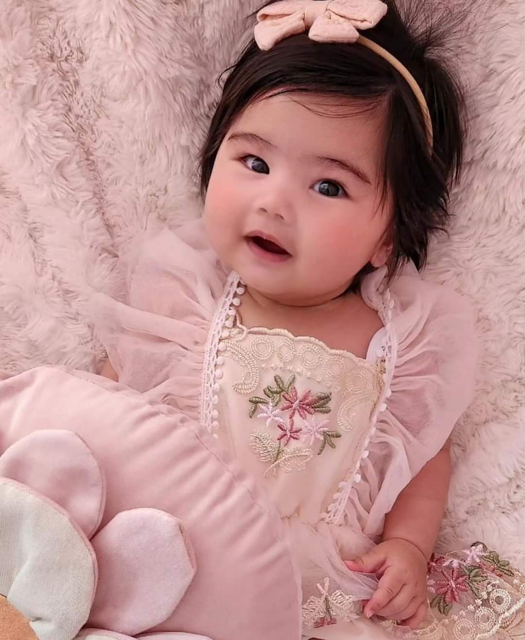 Ruffle Soft Pink Romper with Embroidered FloTulle and Headband  10004