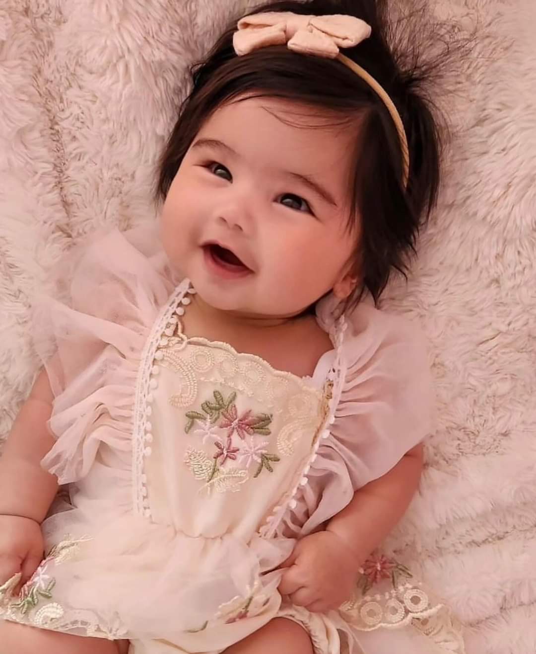 Ruffle Soft Pink Romper with Embroidered FloTulle and Headband  10004