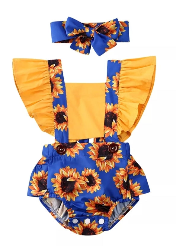 Blue Sunflower Romper