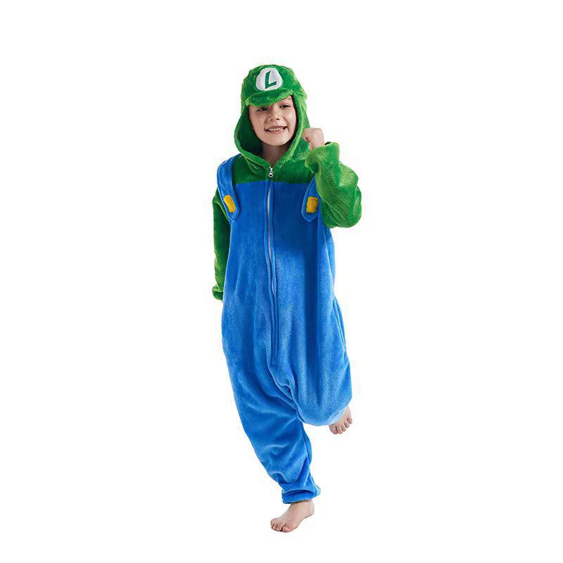 Mario Luigi Long Sleeved Onesie with Hoodie Pajamas