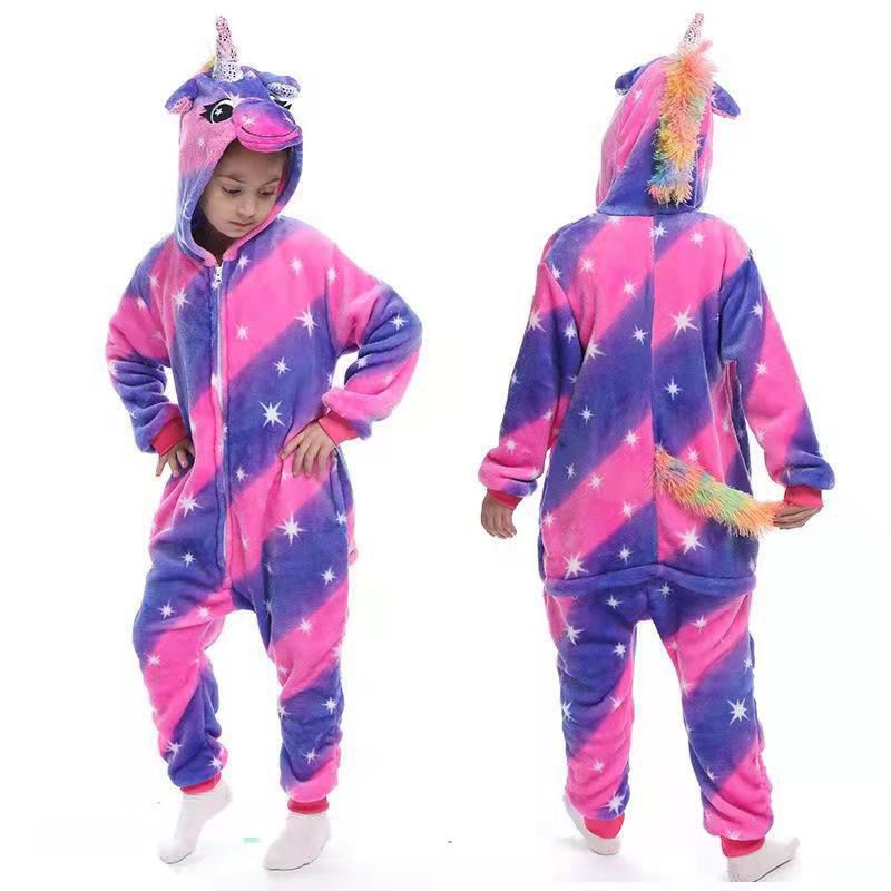 Pink & Purple Unicorn Long Sleeved Onesie with Hoodie Pajamas