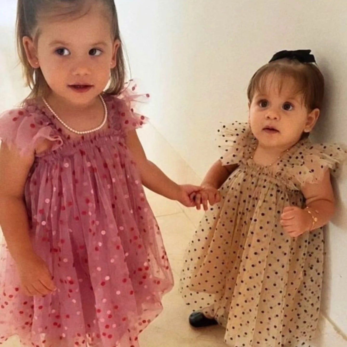 Champagne Polka Lace Butterfly Tulle Dress 1001154