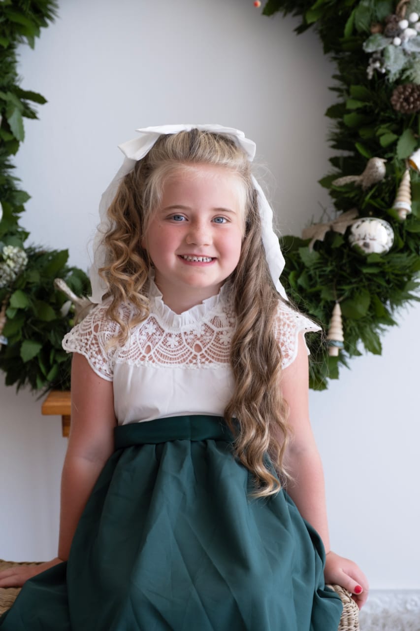 White Lace Forest Green Dress