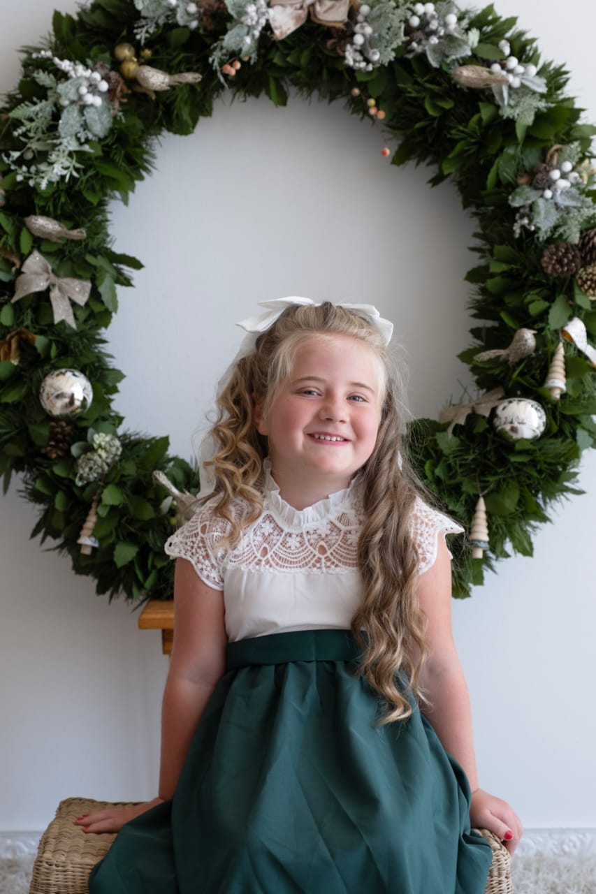 White Lace Forest Green Dress
