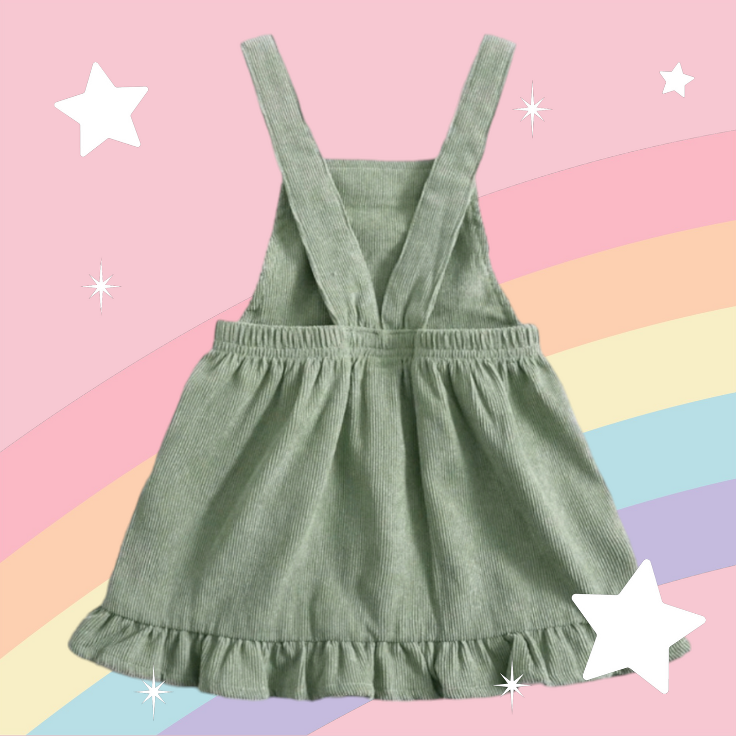 Sage Rainbow Dungaree Corduroy Dress