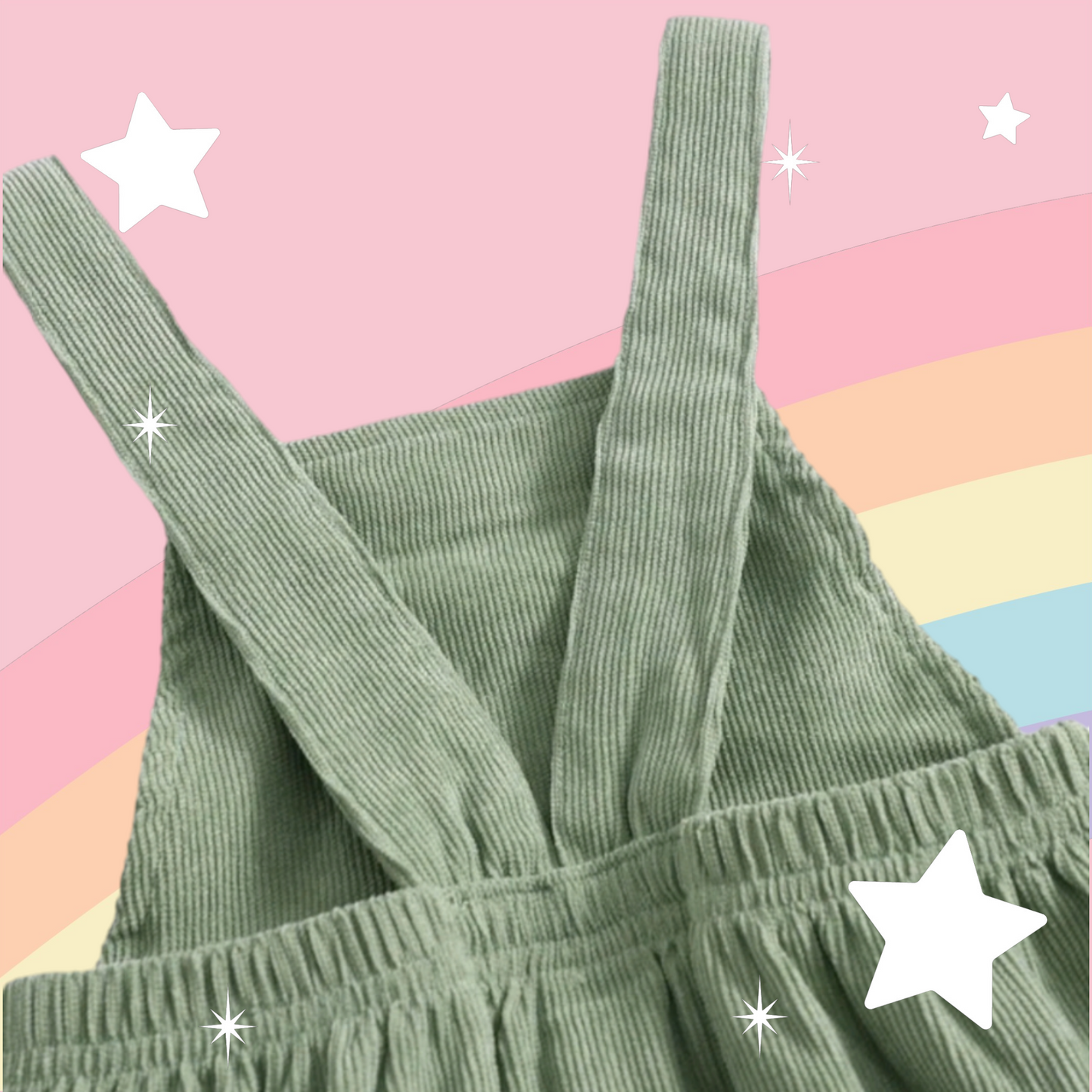 Sage Rainbow Dungaree Corduroy Dress