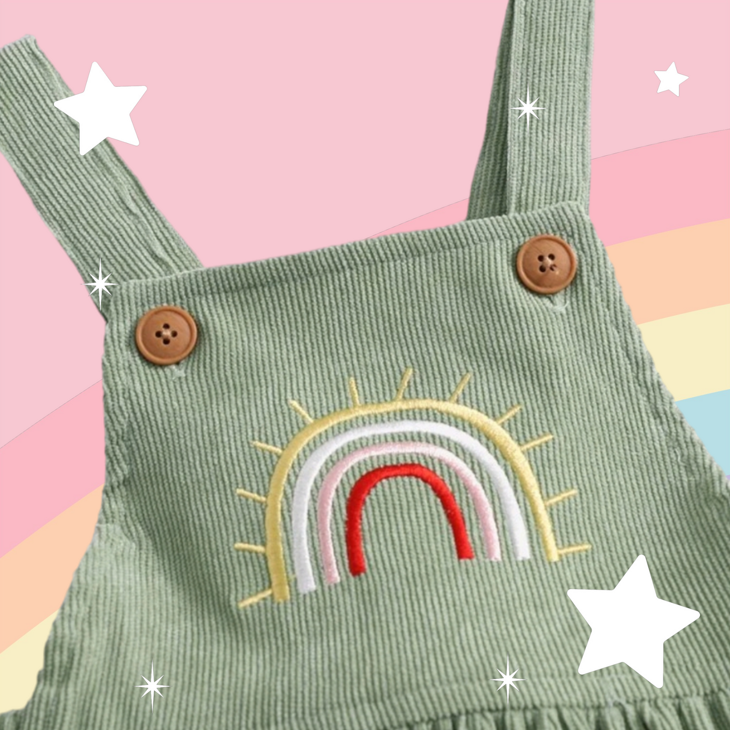 Sage Rainbow Dungaree Corduroy Dress