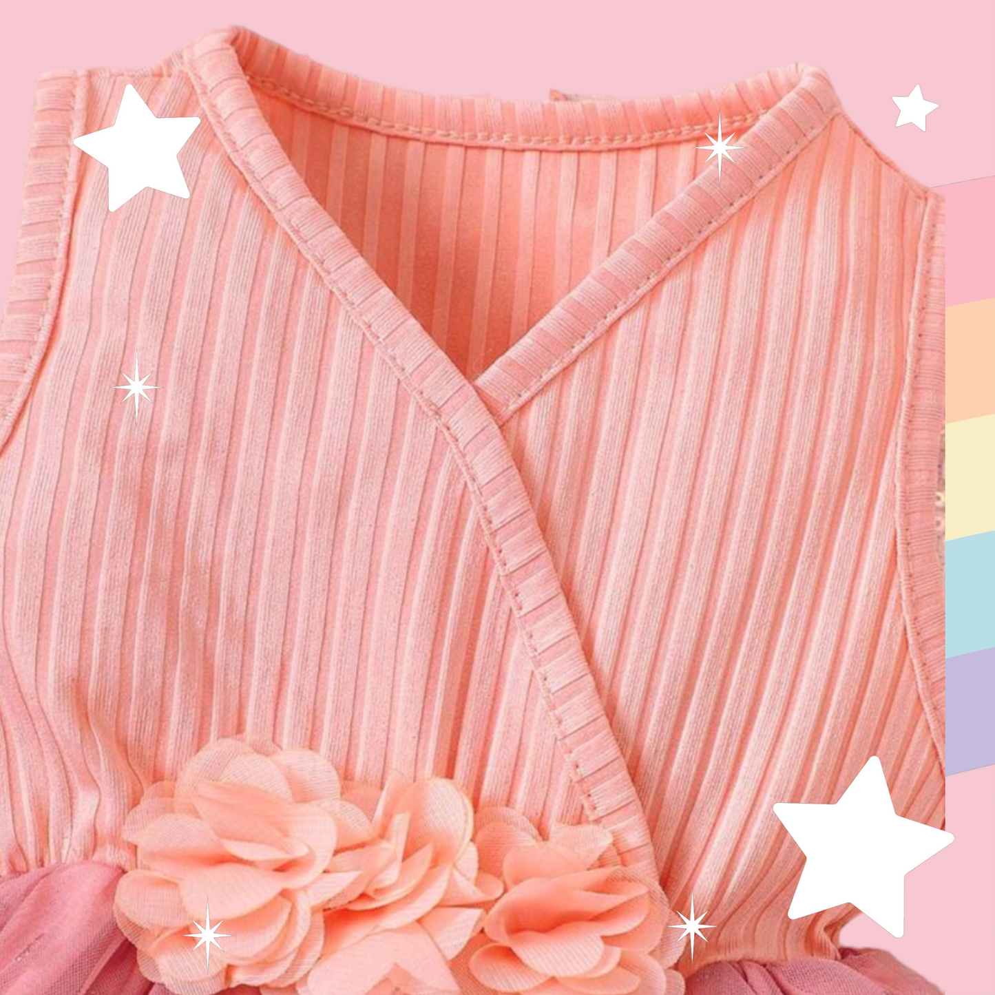 Pink Dress with Floral Detail and Heart Printed Overlay Mesh 1000861