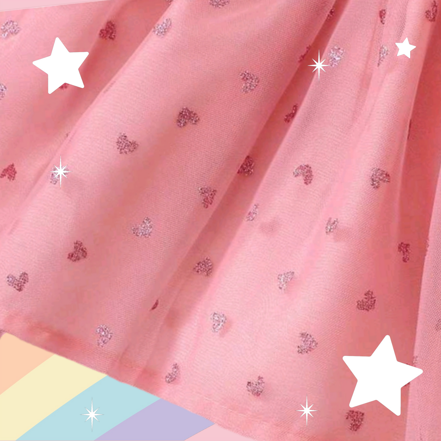 Pink Dress with Floral Detail and Heart Printed Overlay Mesh 1000861