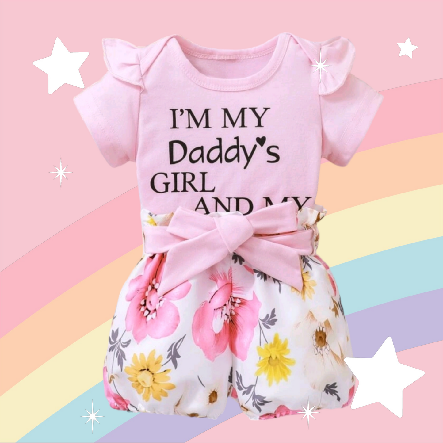 Daddy's Girl Mommy's World Pink Ruffle Romper with Floral Bloomer and Headband 1000874