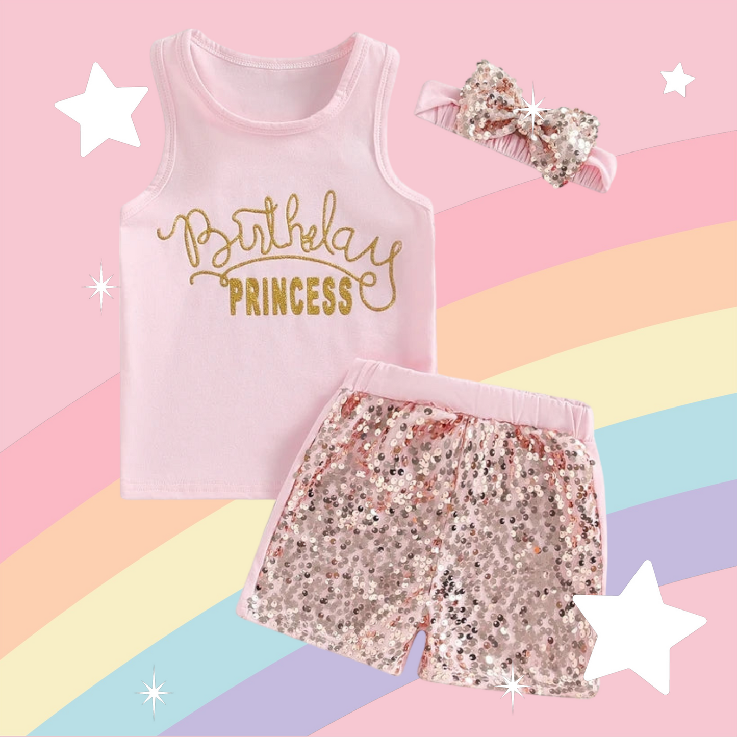 Birthday Princess Top with Sequins Shorts and Headband
