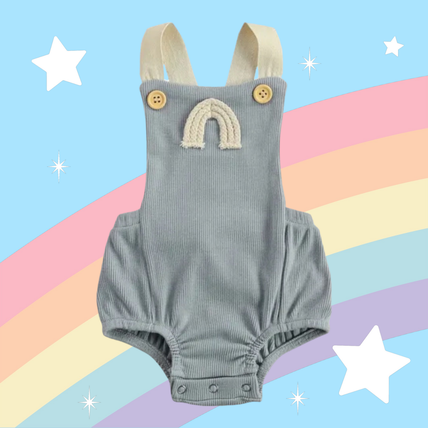 Duck Egg Ribbed Rainbow Romper (Gender Neutral)