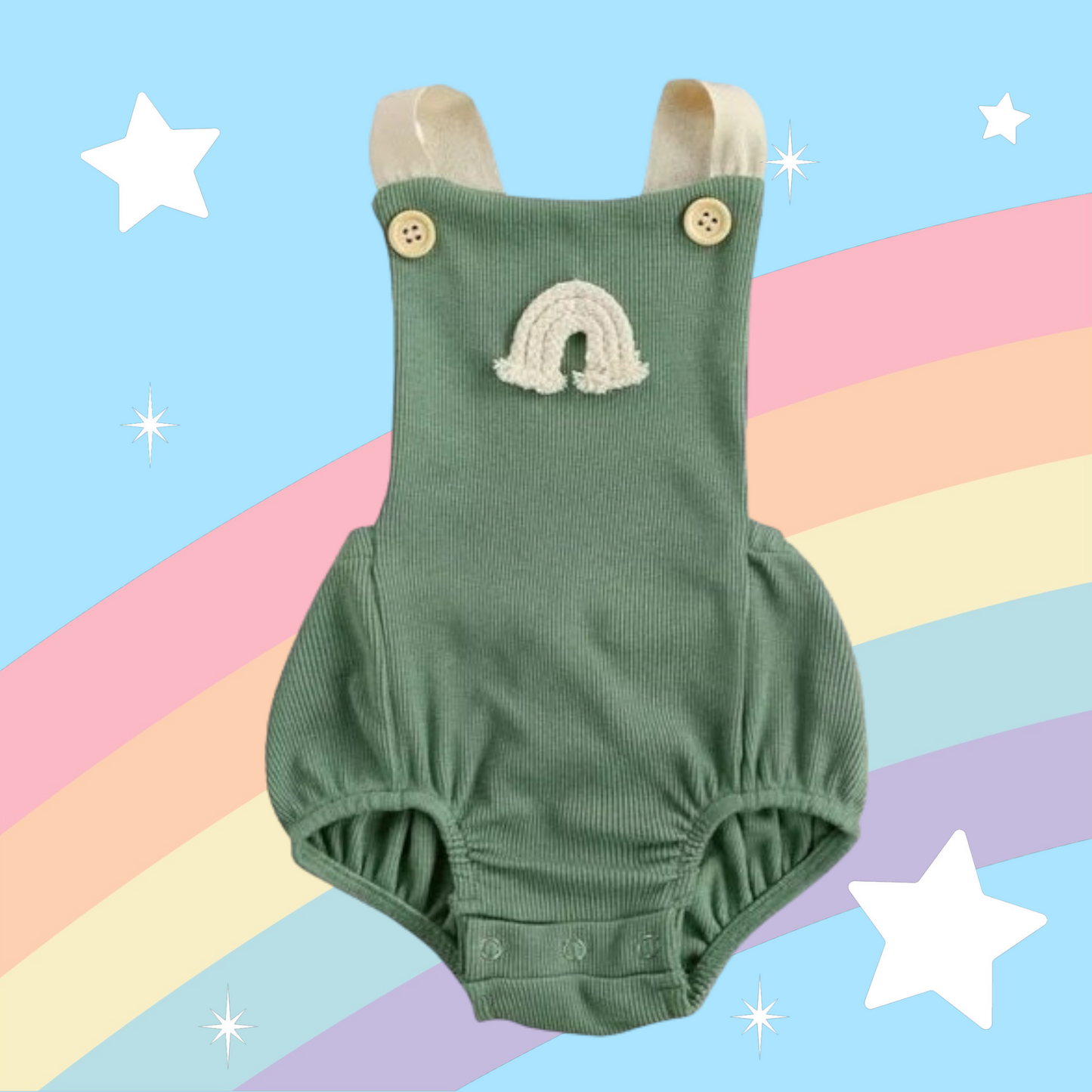 Sage Rainbow Boho Romper Gender Neutral