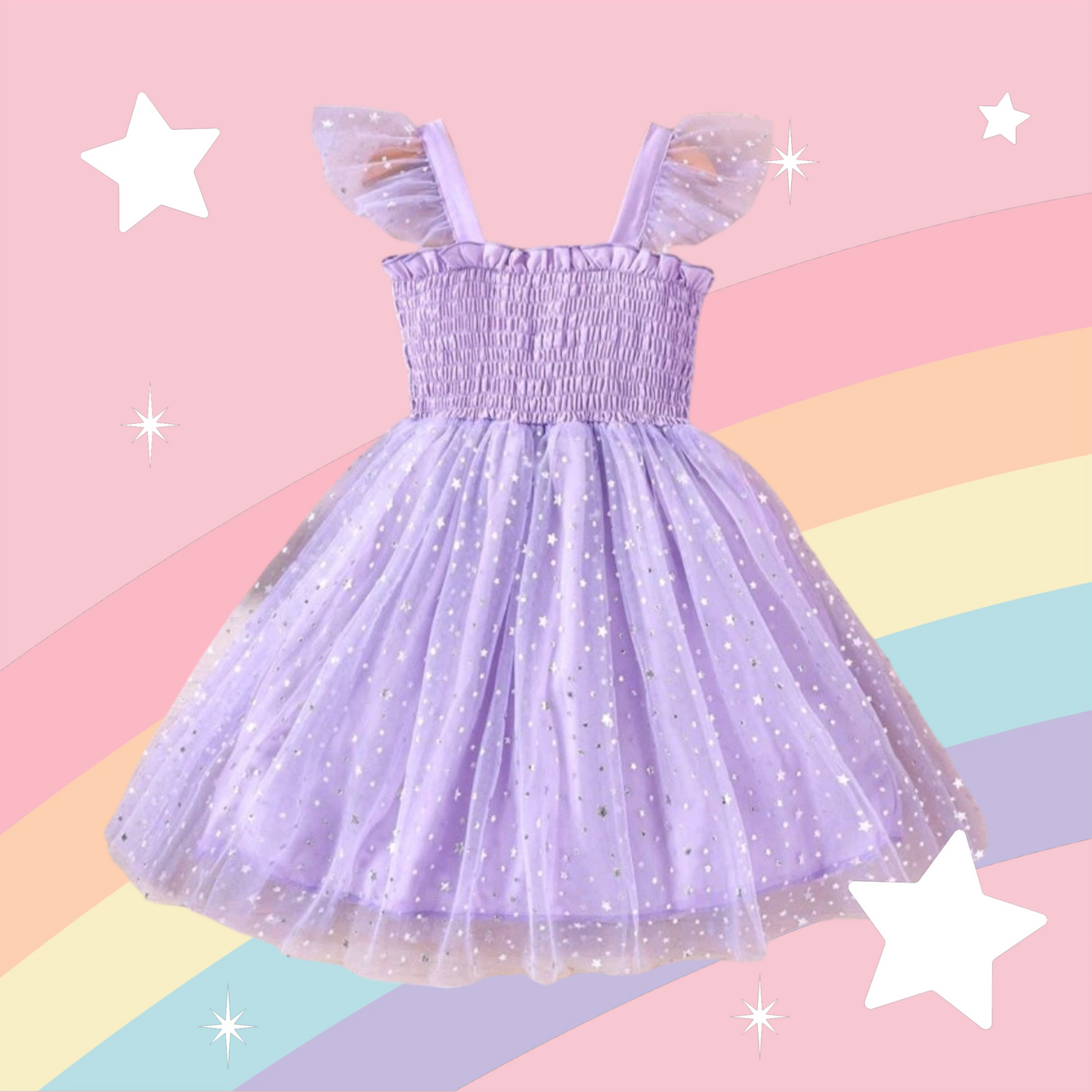 Purple Mesh Dress with Stars