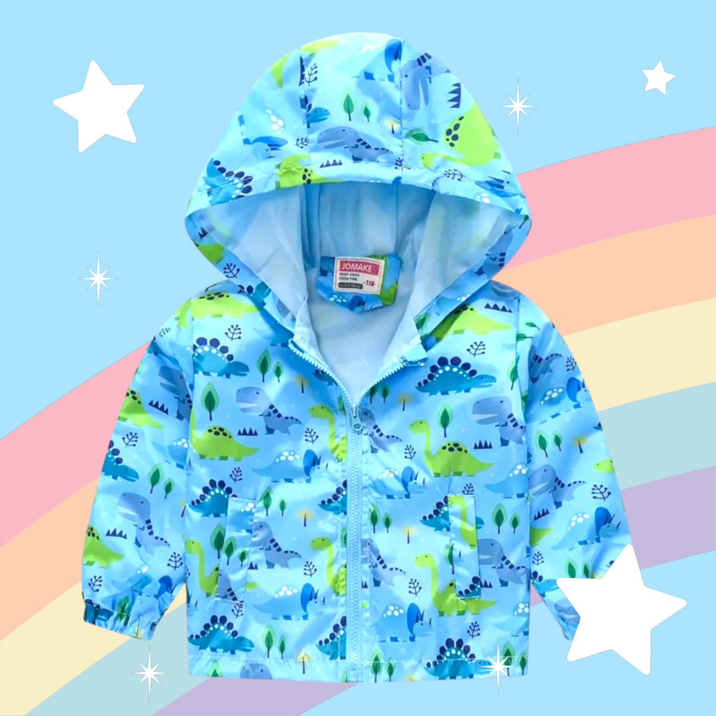 Blue Dinosaur Hooded Windbreaker