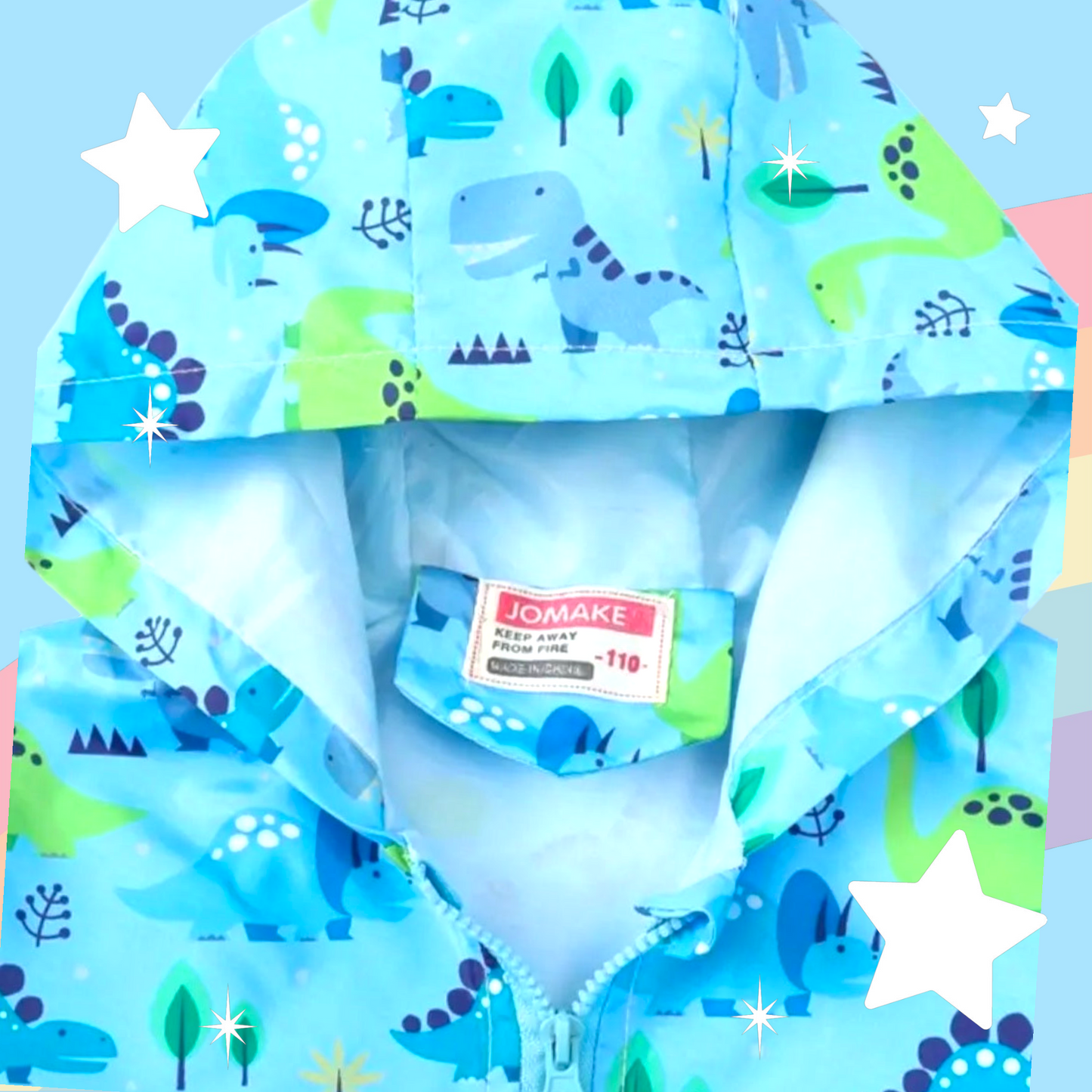 Blue Dinosaur Hooded Windbreaker