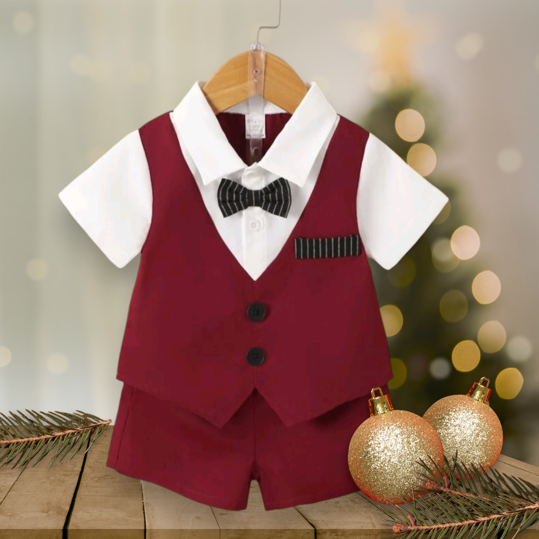 Gentleman Suit Burgandy and White