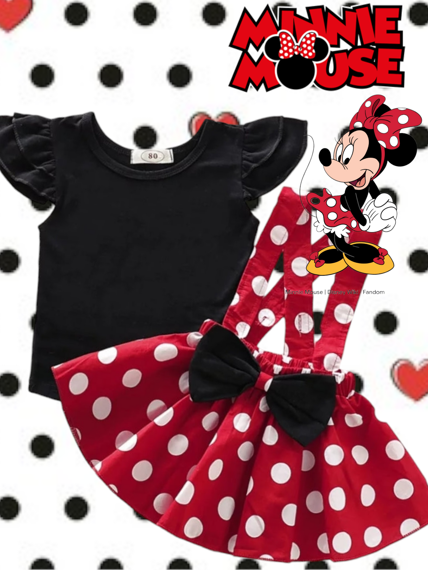 Minnie Mouse Polka Dora Dress and Black Romper