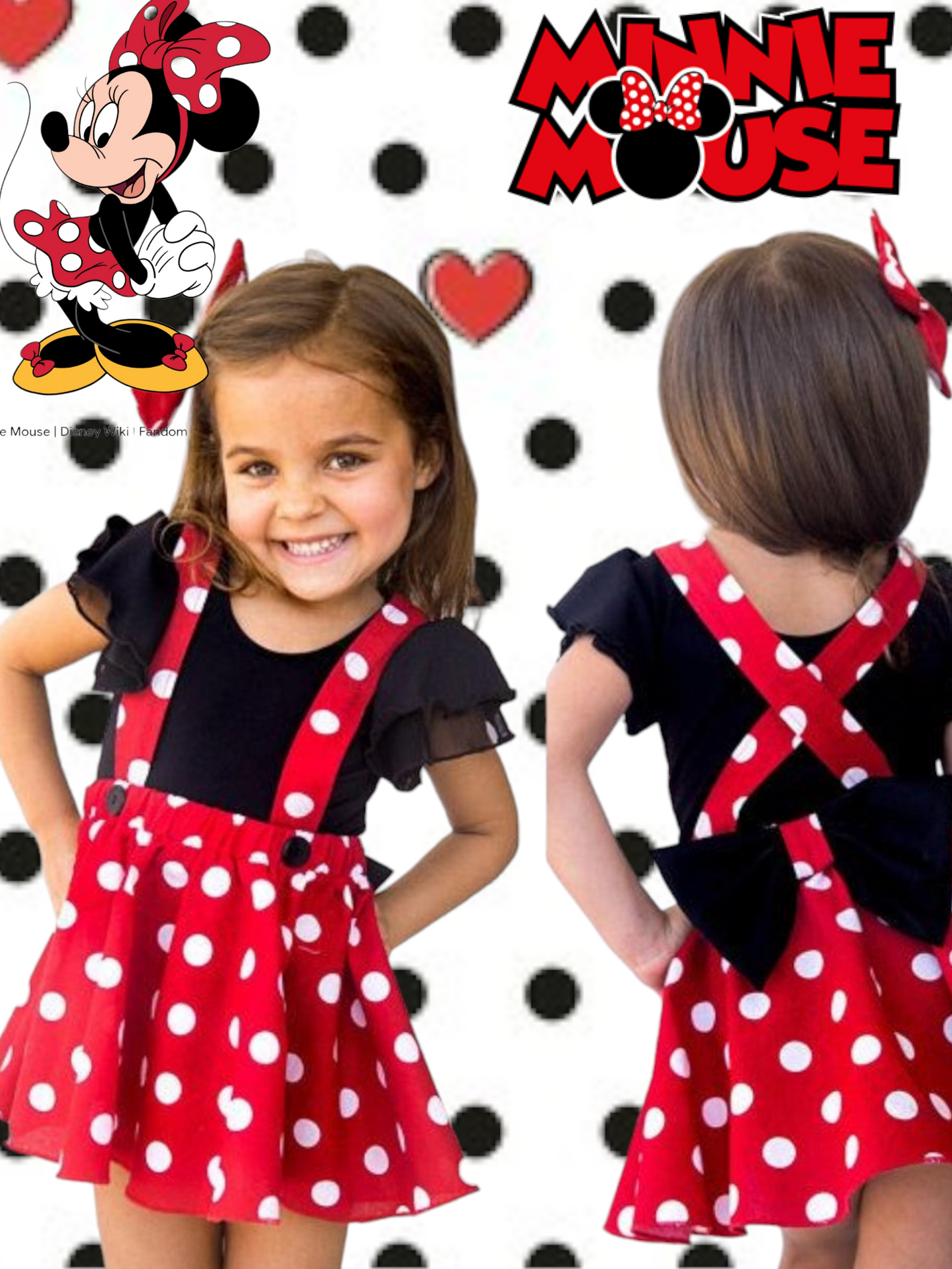 Minnie Mouse Polka Dora Dress and Black Romper