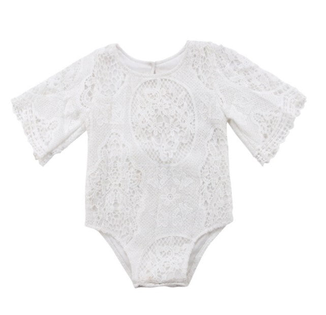 Bell Sleeve Lace White Romper 1000147