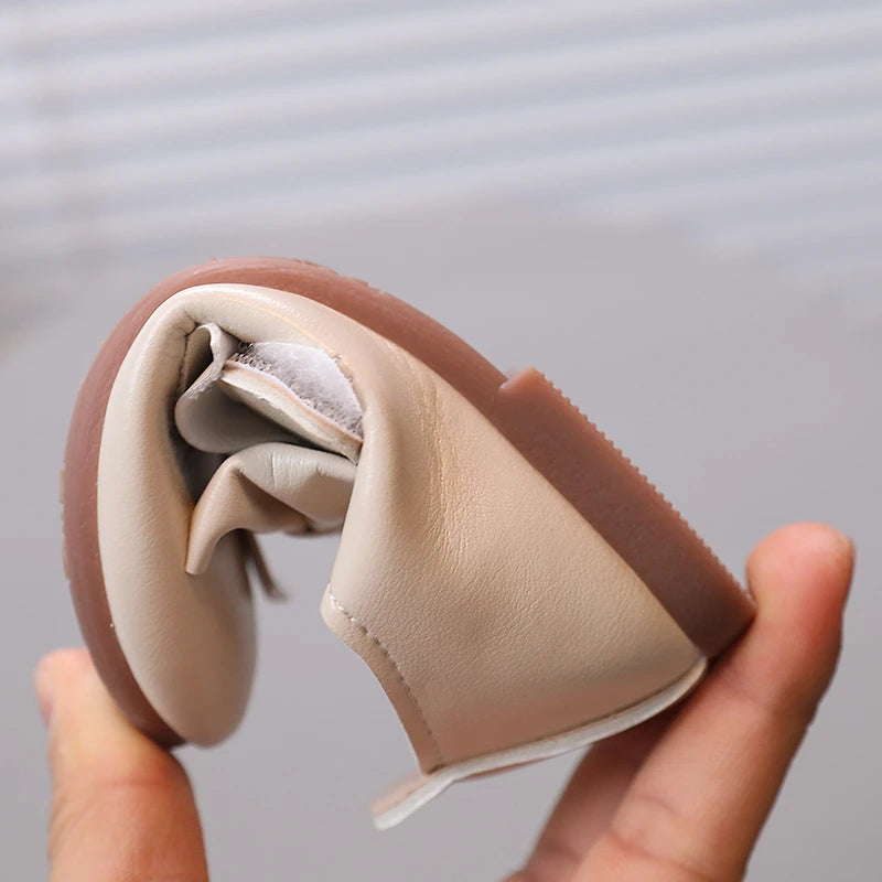 Girls Hook-and-Loop Ivory Leather Flats
