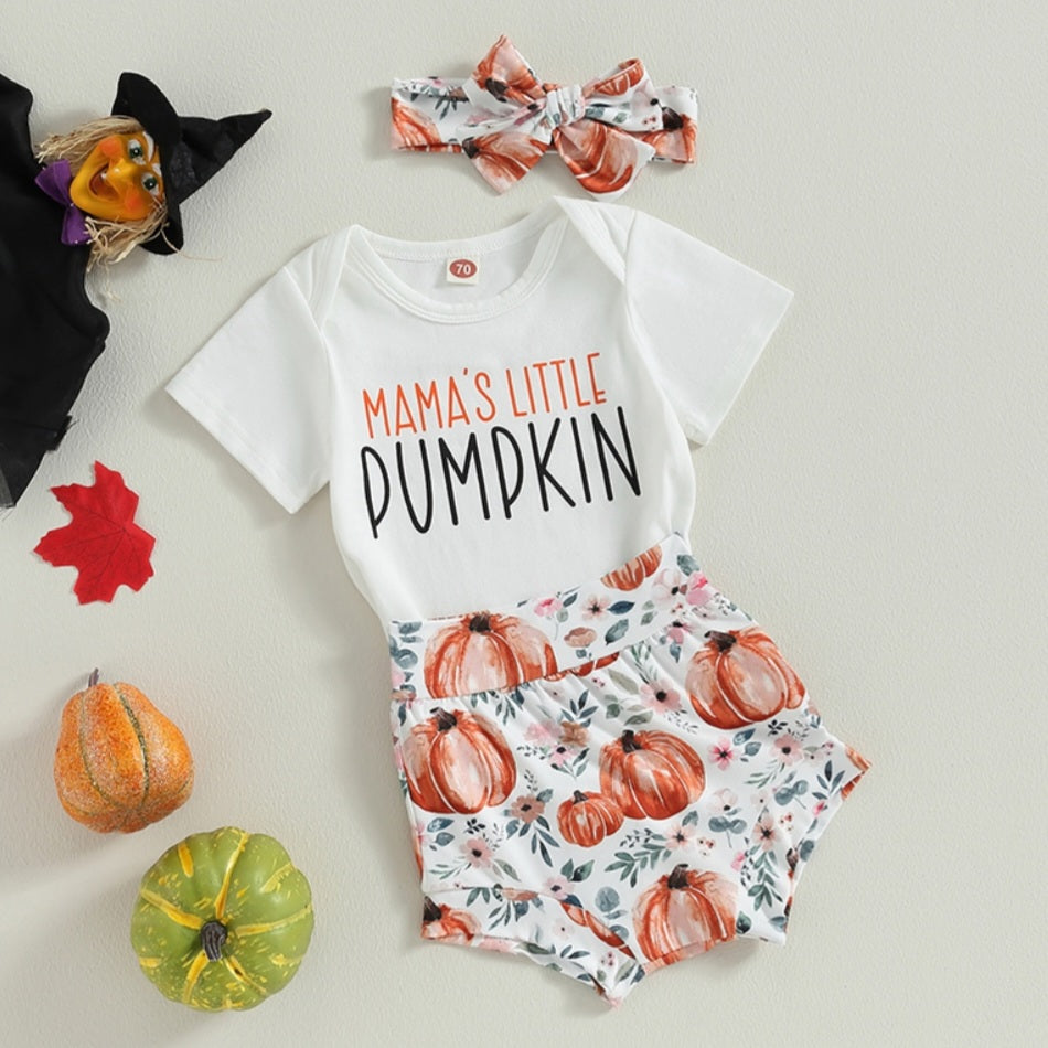 Mama's Little Pumpkin Romper with Bloomer and Headband 1000107