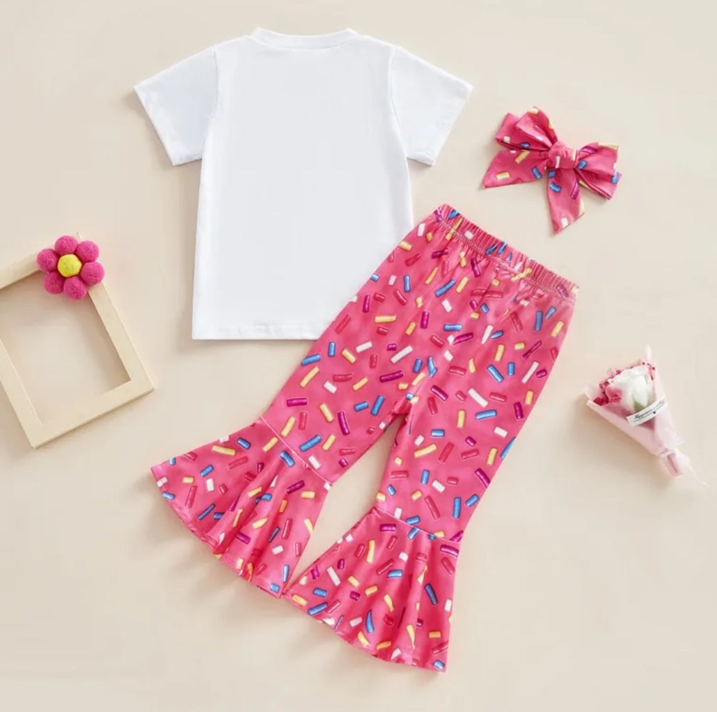 Two Sweet Donuts T-shirt with Bell Bottoms and Headband Doughnut