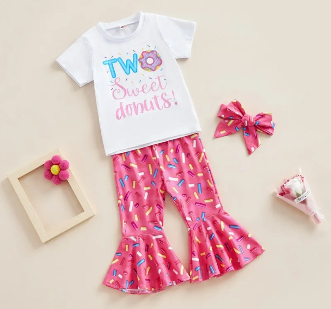 Two Sweet Donuts T-shirt with Bell Bottoms and Headband Doughnut