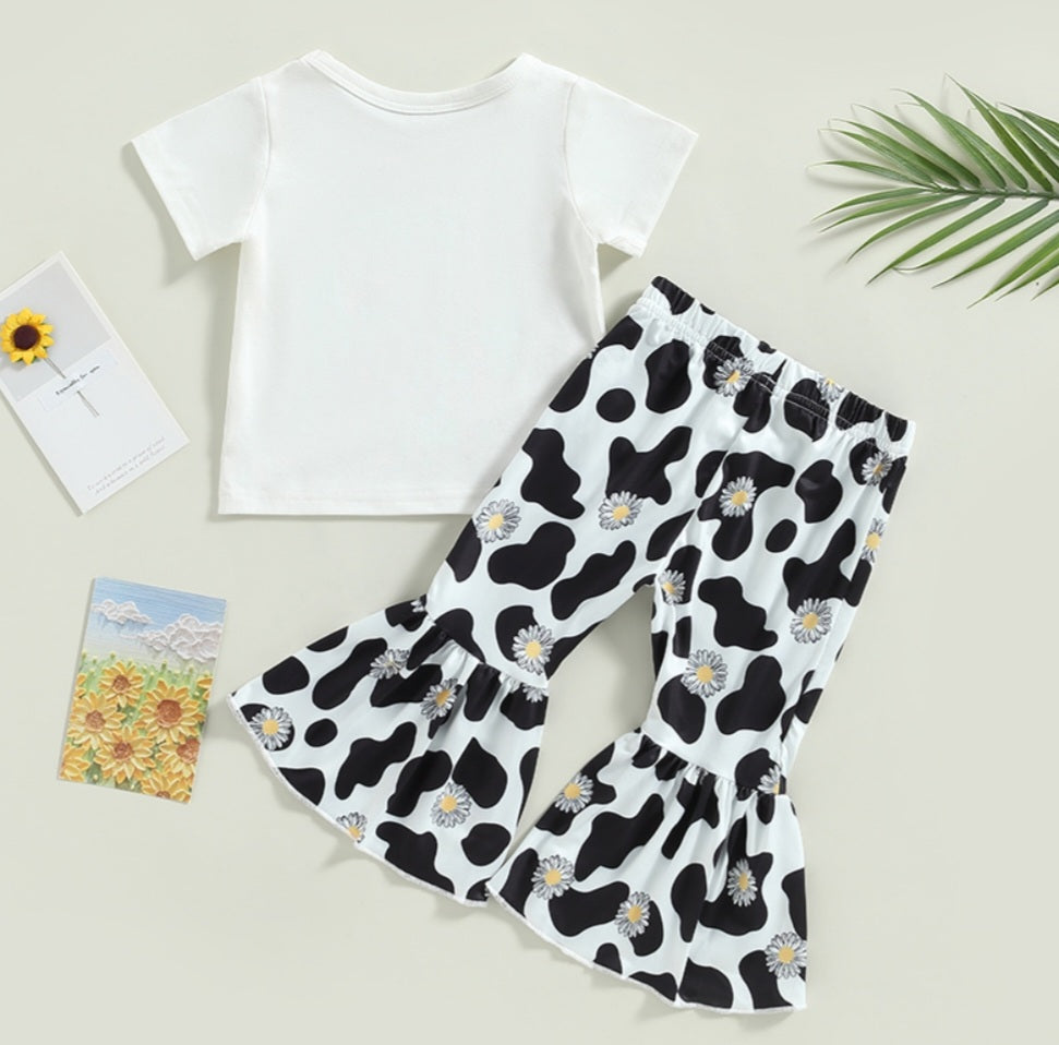 Daisy Cow Girl T-shirt with Cow Print Bell Bottoms