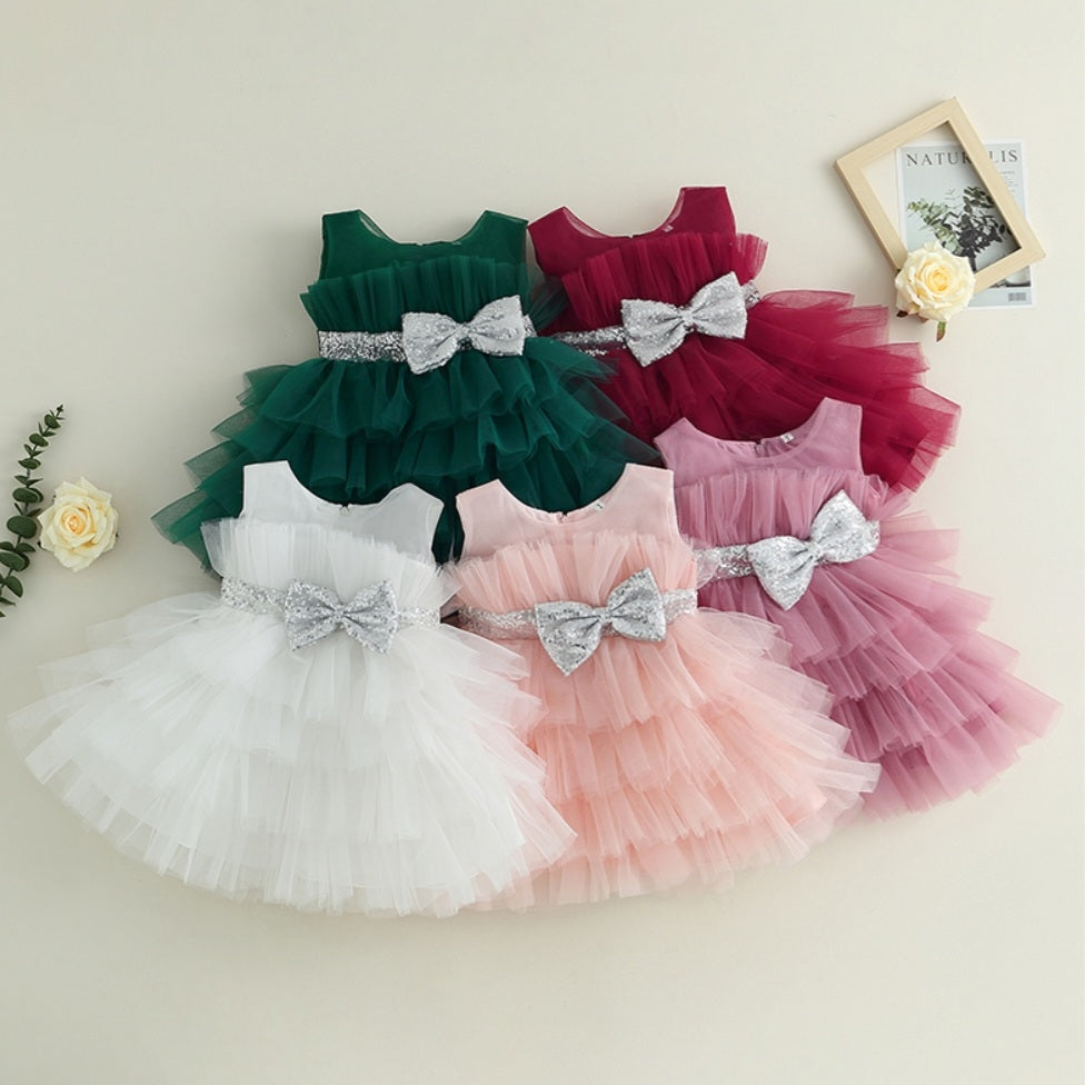 Maroon Special Occasions Dress with Silver Sequins Bow