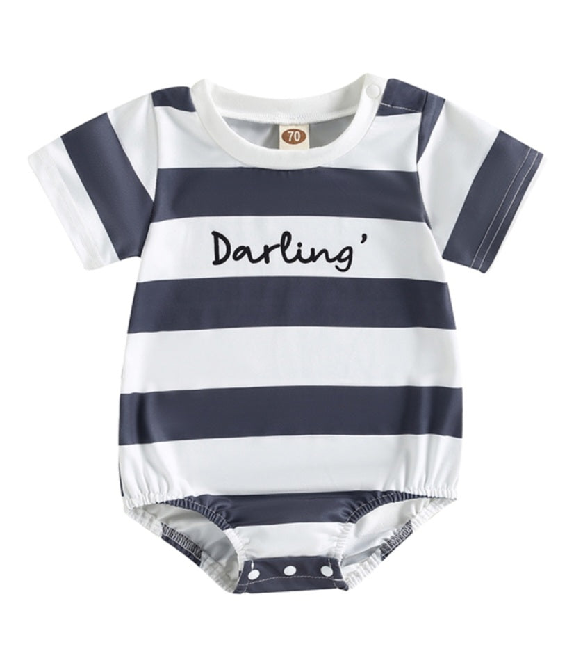Darling Striped Romper Gray, Gender Neutral