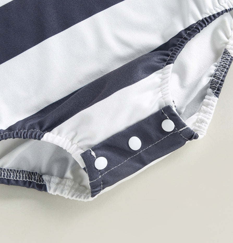 Darling Striped Romper Gray, Gender Neutral