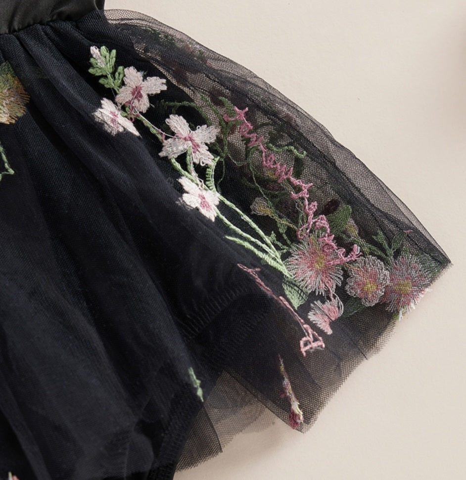 Embroidered Black Romper and Headband