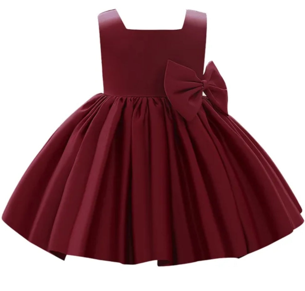 Burgundy Special Occasions Dress with Big Bow (Clip on)