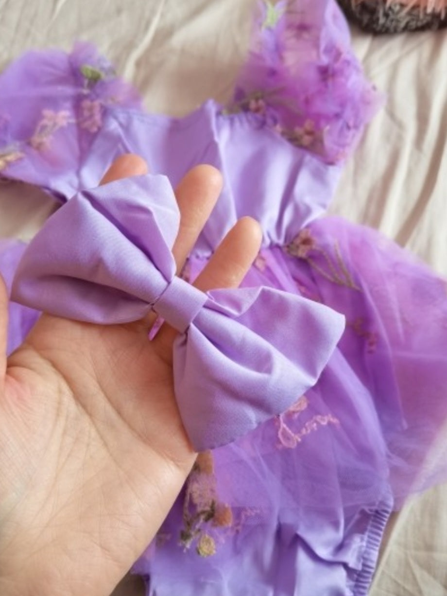 Embroided Purple Pull Sleeve Romper and Headband 1000109