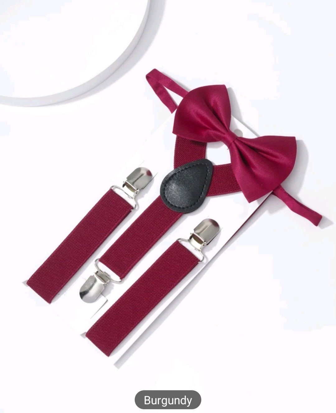 Maroon Suspenders and Silk Bowtie