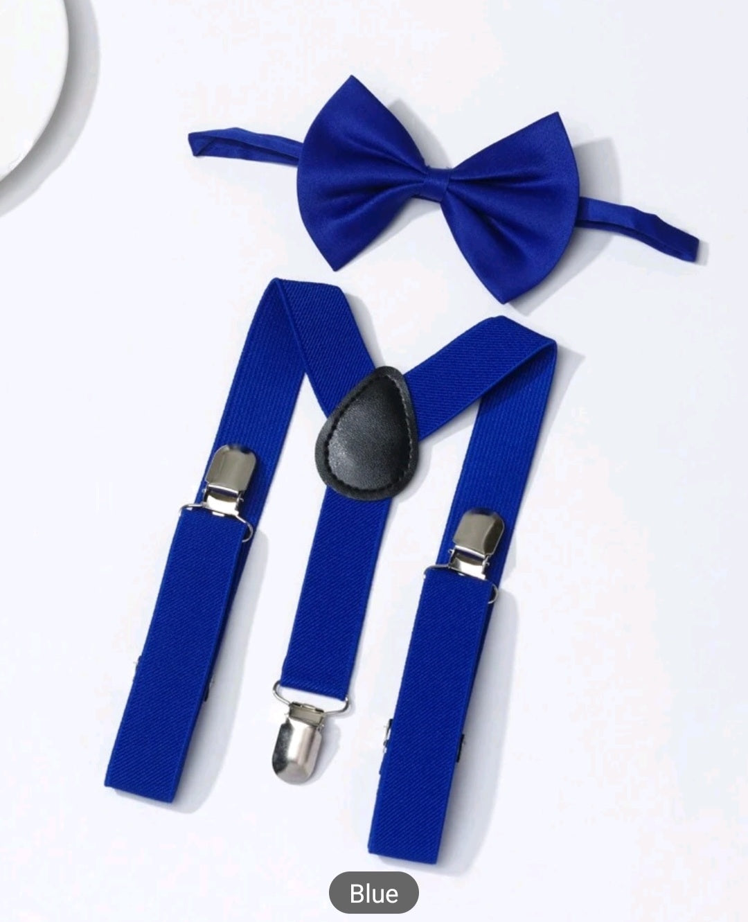 Royal Blue Suspenders with Silk Bow Tie