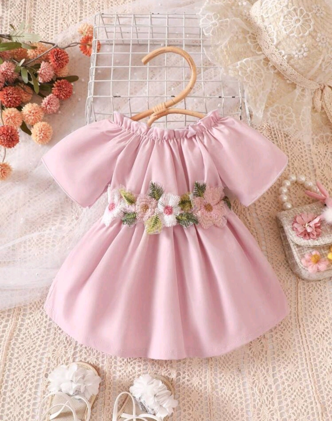 Dusty Pink On Or Off The Sholders Floral Dress #10013