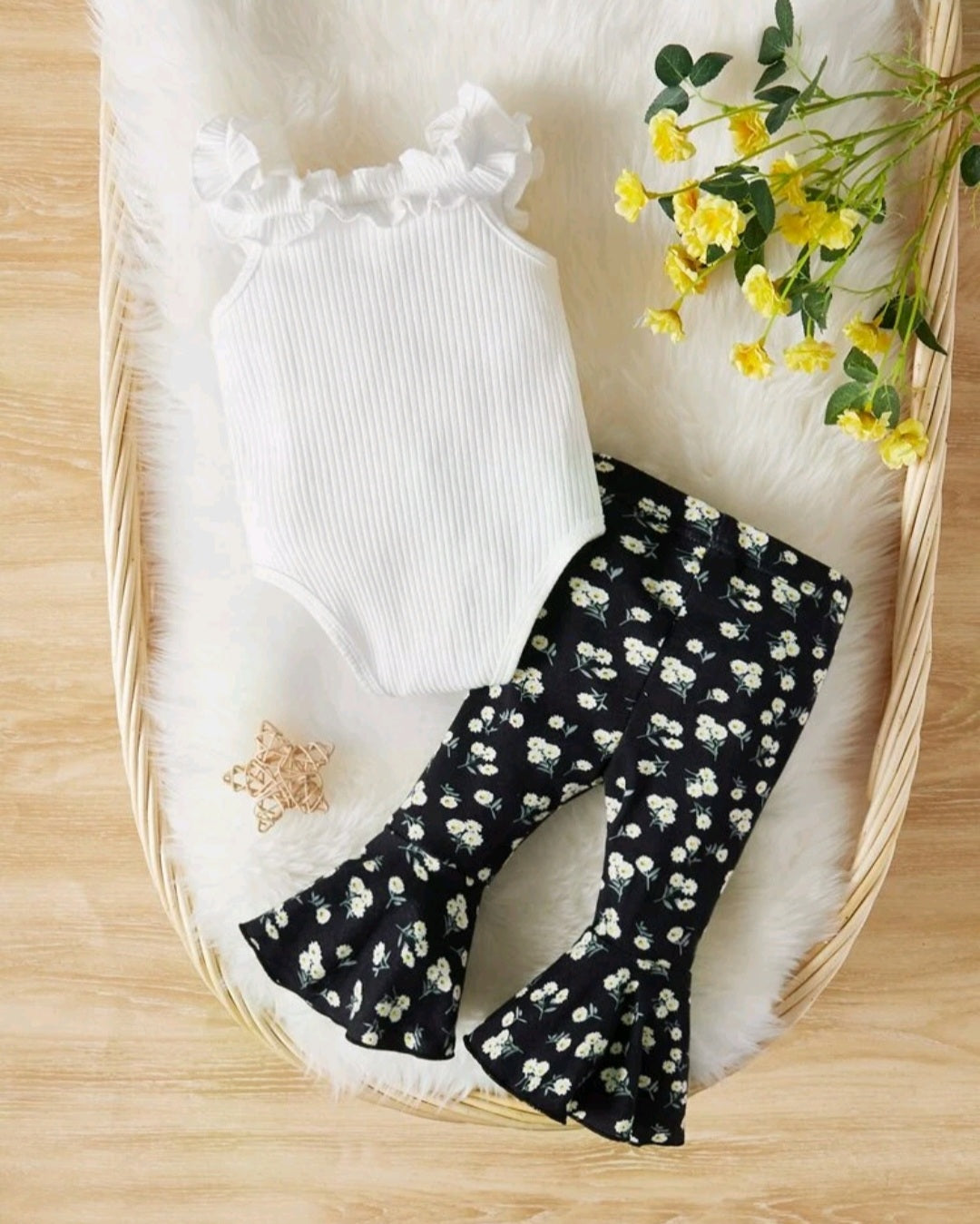 Ruffle Bodysuit and Floral Bellbottoms