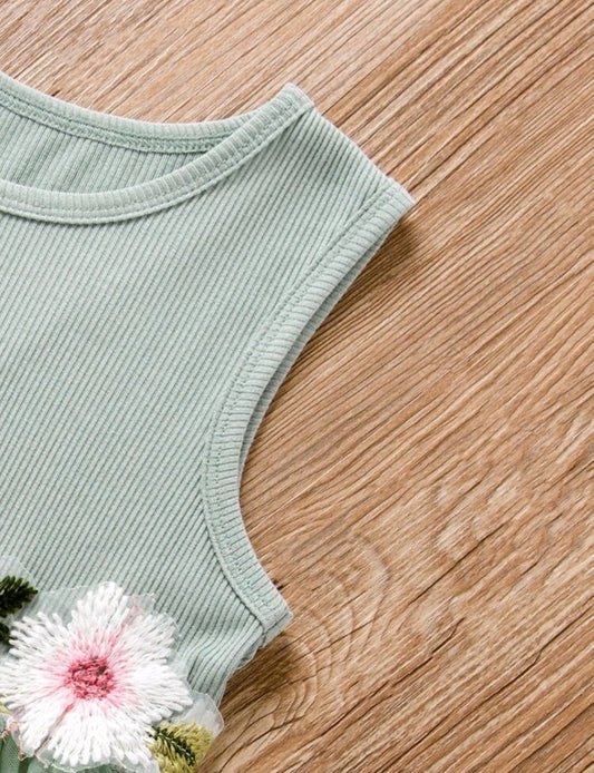 Mint Ribbed Floral Dress