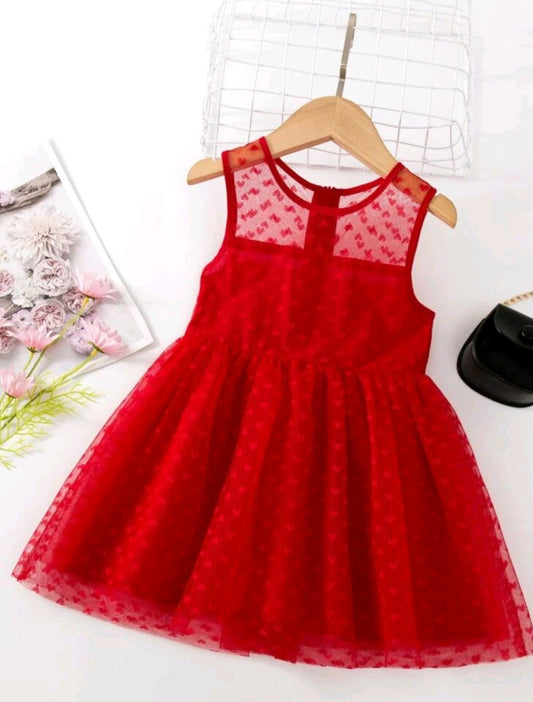 Red Mesh Dress with Heart Detail